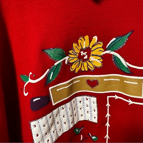 Vintage 80s Act III Red Collared Sweatshirt Size Large Americana Country Cottage - Picture 7 of 16
